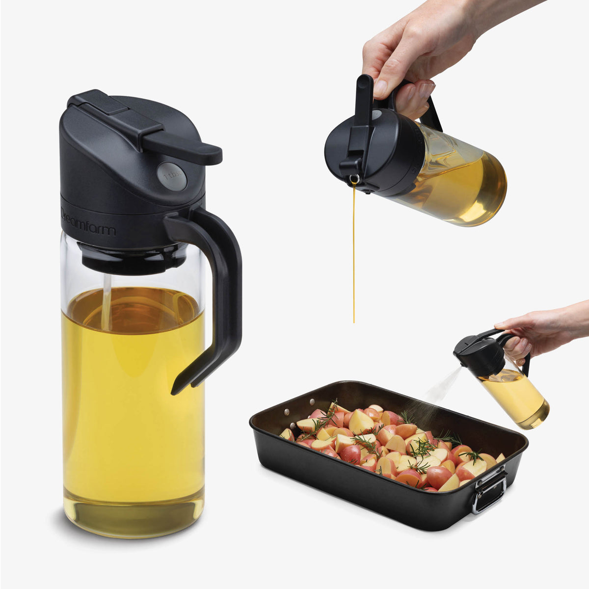 DREAMFARM Ölsprüh-Flasche OILEROO in schwarzem Kunststoff, 400 ml, with spray nozzle for oil application