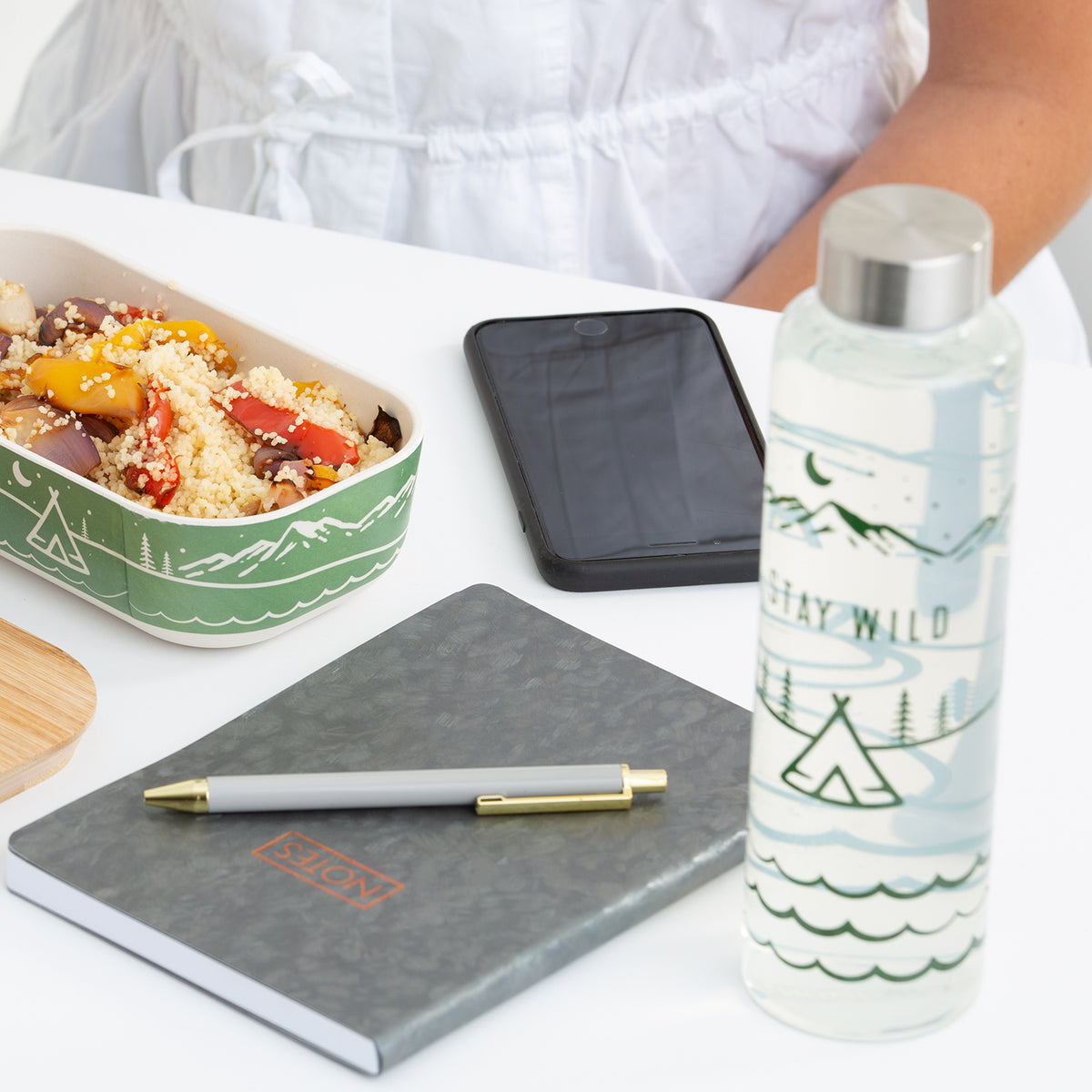 Glass water bottle from Typhoon's PURE Stay Wild collection, 600 ml, with a clear design and metal lid.