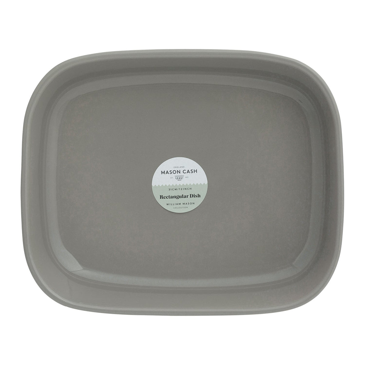 Grey Mason Cash Kleine rechteckige Auflaufform with 1.4L capacity and subtle glaze imperfections, ideal for baking and oven use.