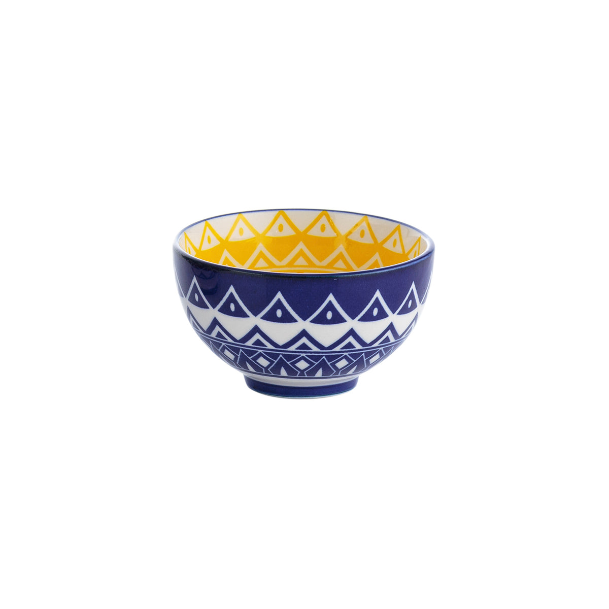 Typhoon Worlds Foods Tunis Schale in three sizes, ceramic bowls with colorful patterns, shown in a close-up image.