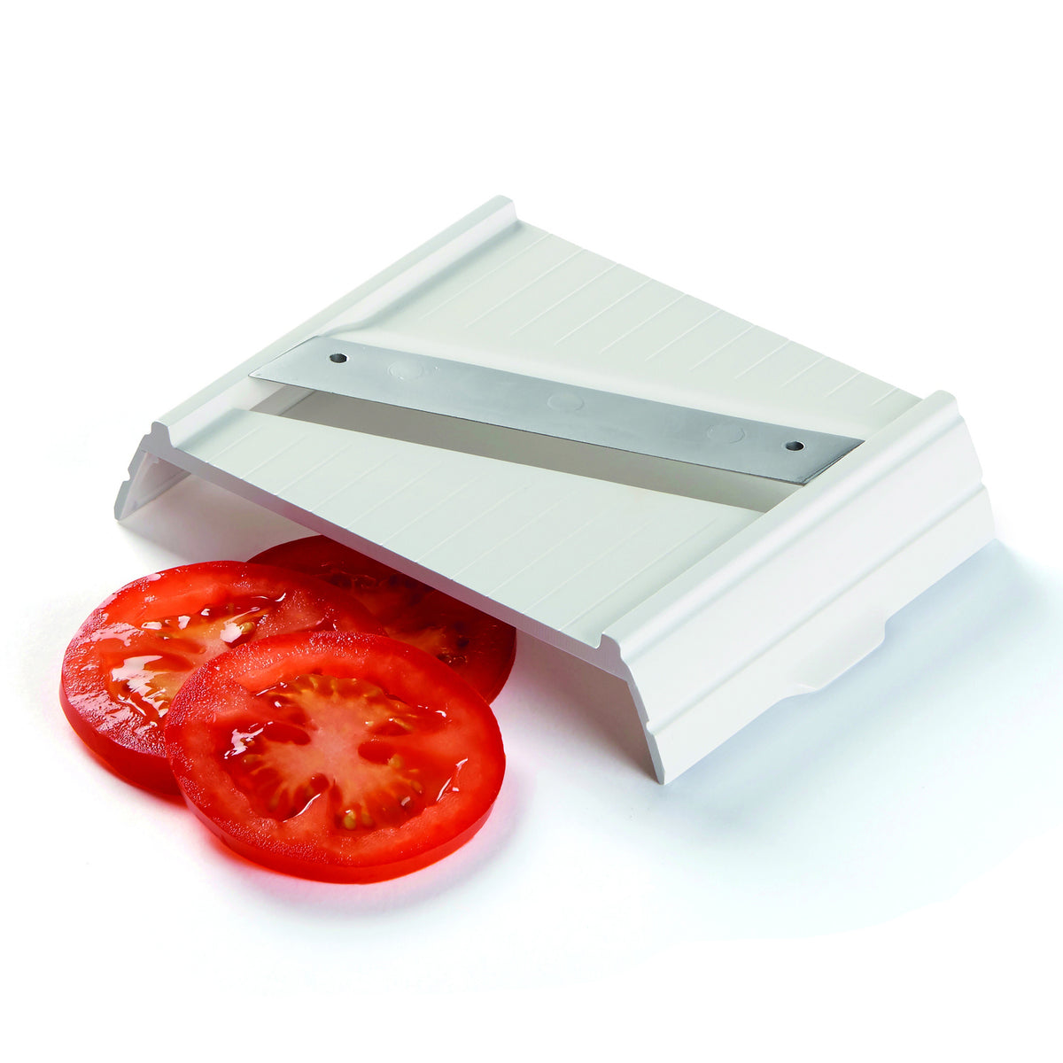 Zyliss 4-in-1 hobel and reibe with multiple blades for slicing, grating, and shredding, shown in a close-up of the kitchen tool.