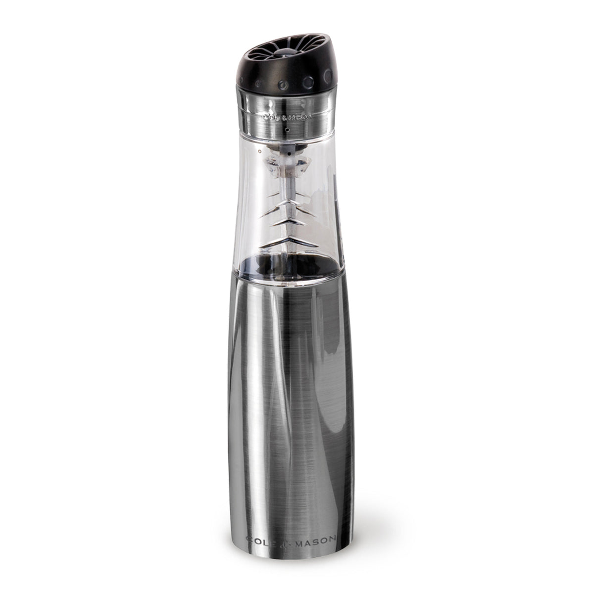 Cole & Mason Wimbledon electric spice mill with stainless steel body and adjustable grind settings.