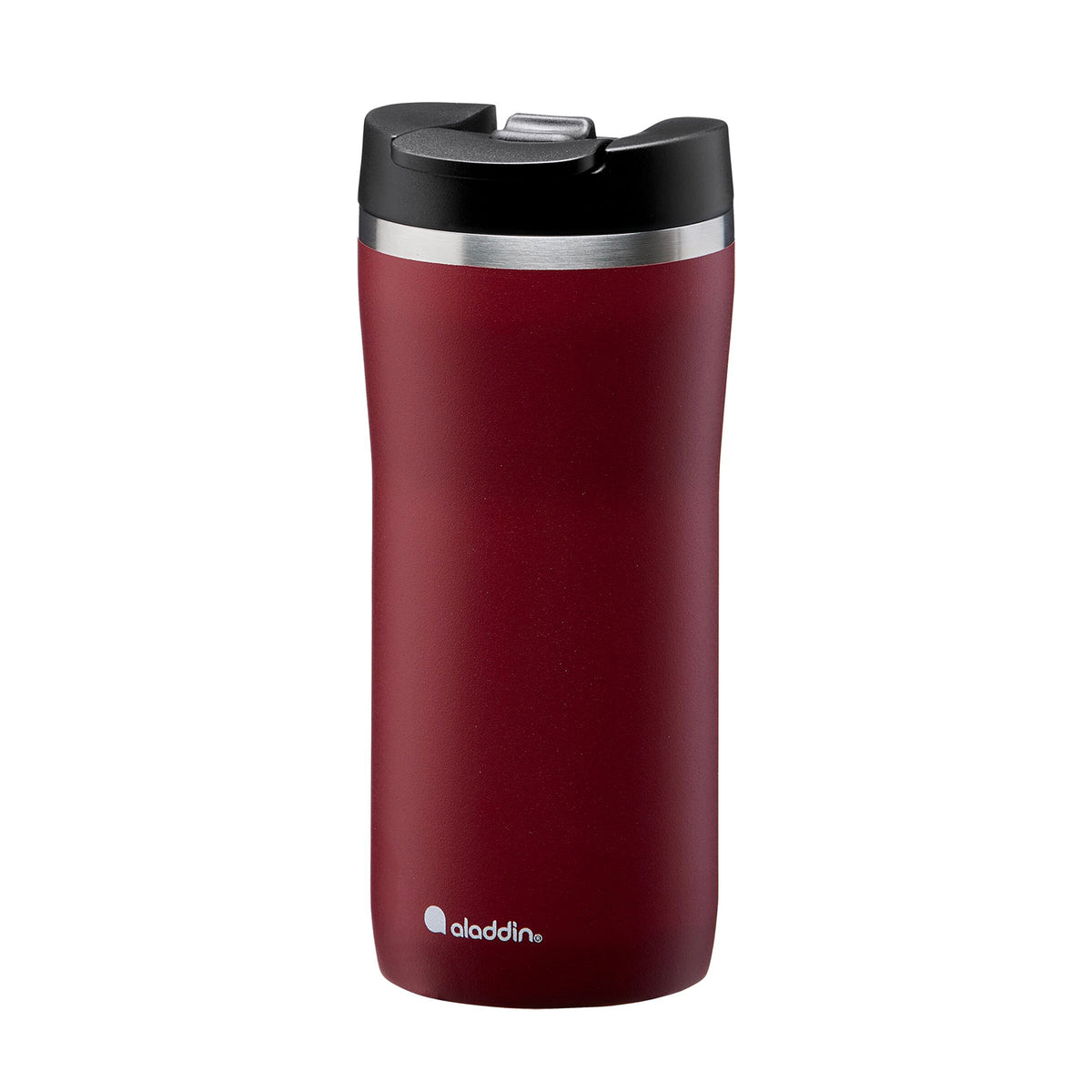 Aladdin Barista Thermobecher in burgundy, available in three sizes, with a sleek design and spill-proof lid for hot beverages.