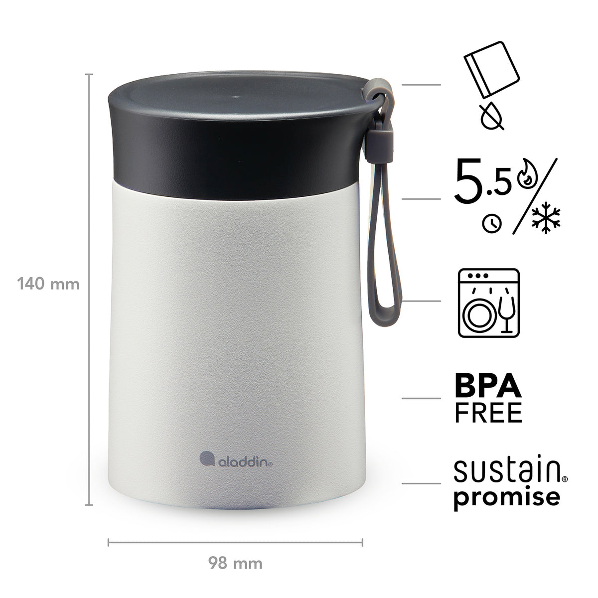 Aladdin Bistro Lunch Thermobecher in 5 colors, 400ml stainless steel travel mug with spill-proof lid and ergonomic design.