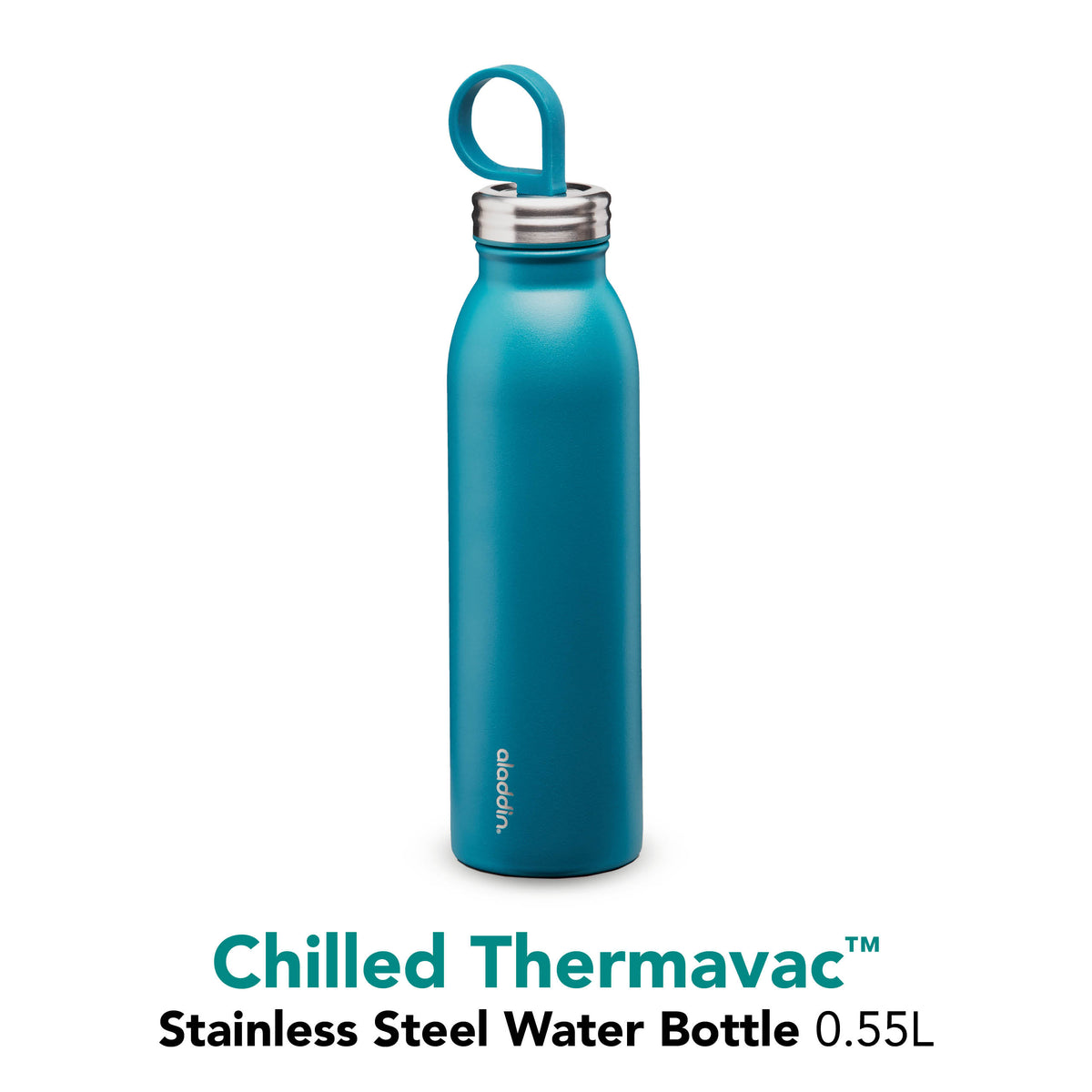 Aladdin chilled stainless steel water bottle in petrol blue, 550 ml, with a sleek, insulated design for cold drinks.