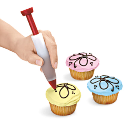 CUISIPRO decoristift in red and white, showcasing a versatile decorating pen with colorful tips for baking and cake decoration.