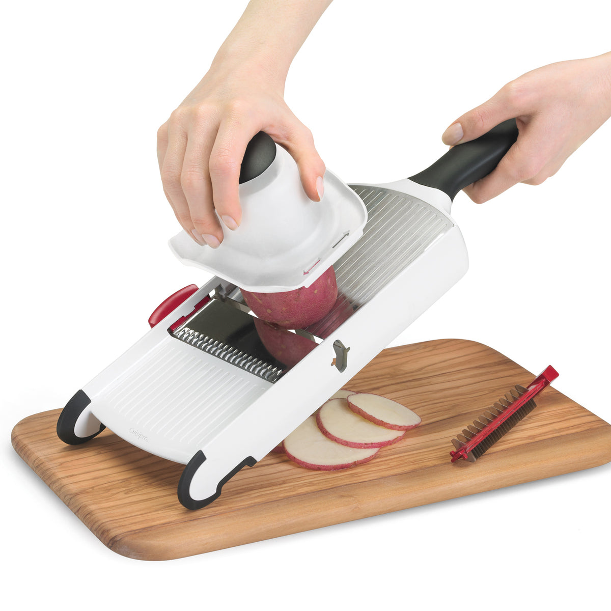 White CUISIPRO Hobel SGT woodworking hand plane with wooden handle and metal blade for smoothing wood surfaces.