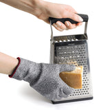 Gray CUISIPRO cut-resistant glove showing textured, protective material designed for safety during food preparation.