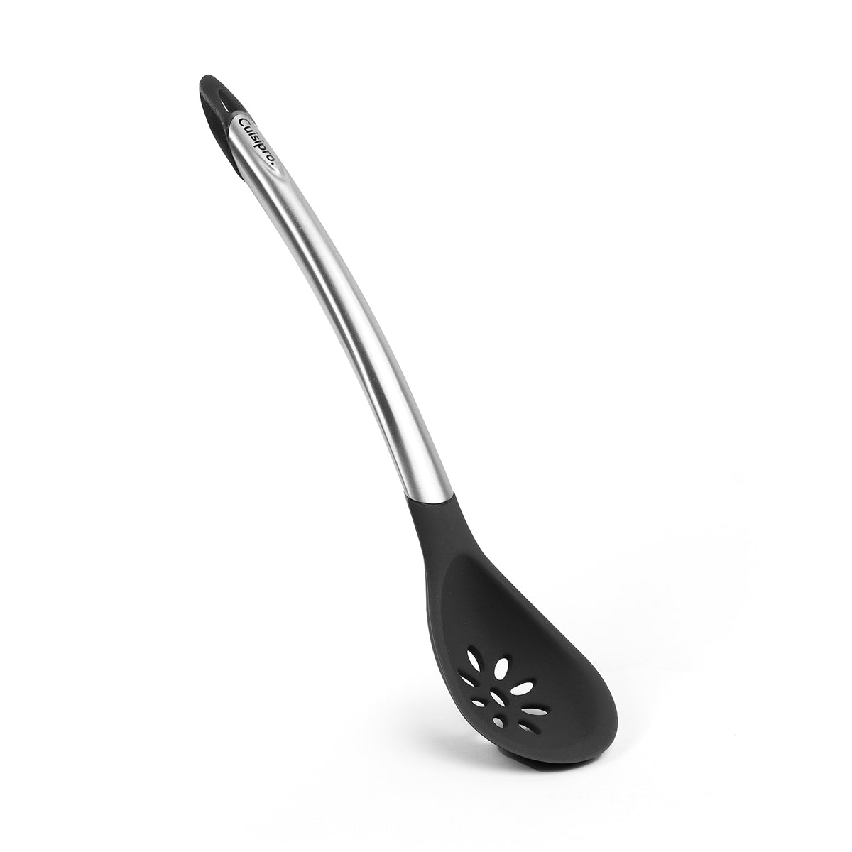 CUISIPRO geschlitzter Kochlöffel aus schwarzem Kunststoff, elegantes Küchenutensil für das Rühren und Servieren