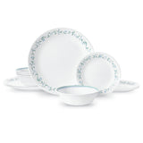 Corelle Country Cottage white dinnerware set with floral graphic pattern, includes plates and bowls, durable ceramic dishware.
