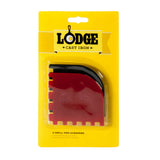 Lodge black and red grill pan scrapers, 2-piece set, stainless steel handles and flexible spatula edges for non-stick cookware.