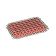 Red Lodge silicone and steel scrub pad for cleaning cookware, featuring a durable and flexible scrubbing surface.