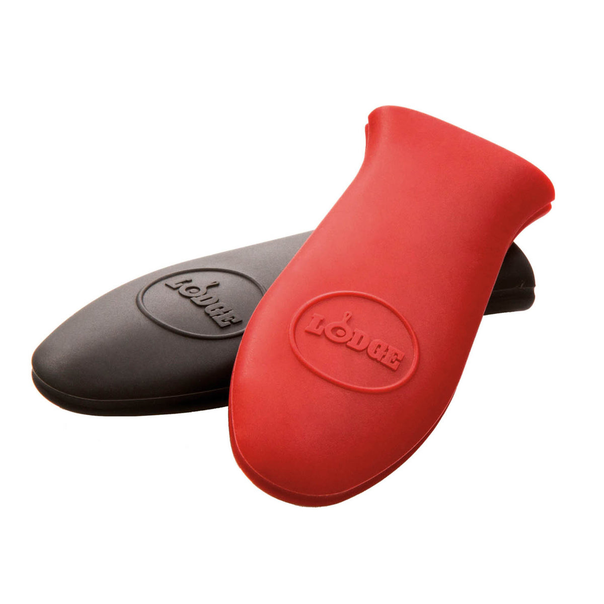 Black LODGE handle guard showing a close-up of the protective cover fitted over a handle for safety and durability.