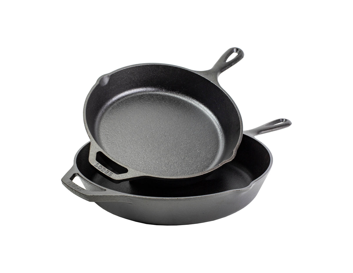 Lodge classic black cast iron skillet frying pan with a smooth cooking surface and sturdy handle.