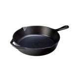Lodge classic black cast iron skillet with textured cooking surface and sturdy handle, suitable for versatile stovetop and oven use.