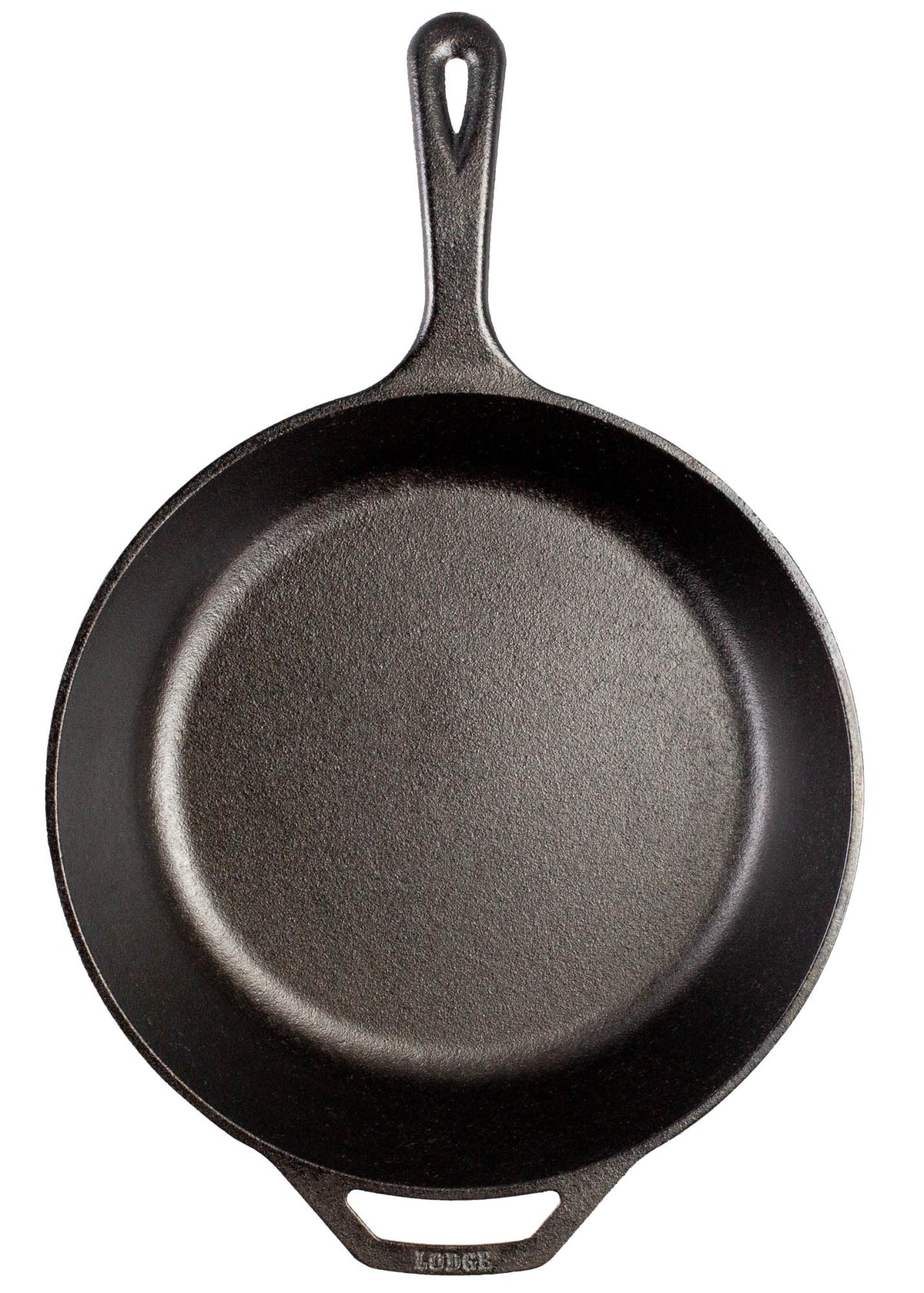Lodge classic black cast iron skillet, 30.5 cm diameter, suitable for stove and oven cooking, with a smooth cooking surface.