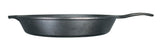Black LODGE cast iron skillet, classic style, with a smooth surface and sturdy handle, suitable for versatile cooking.