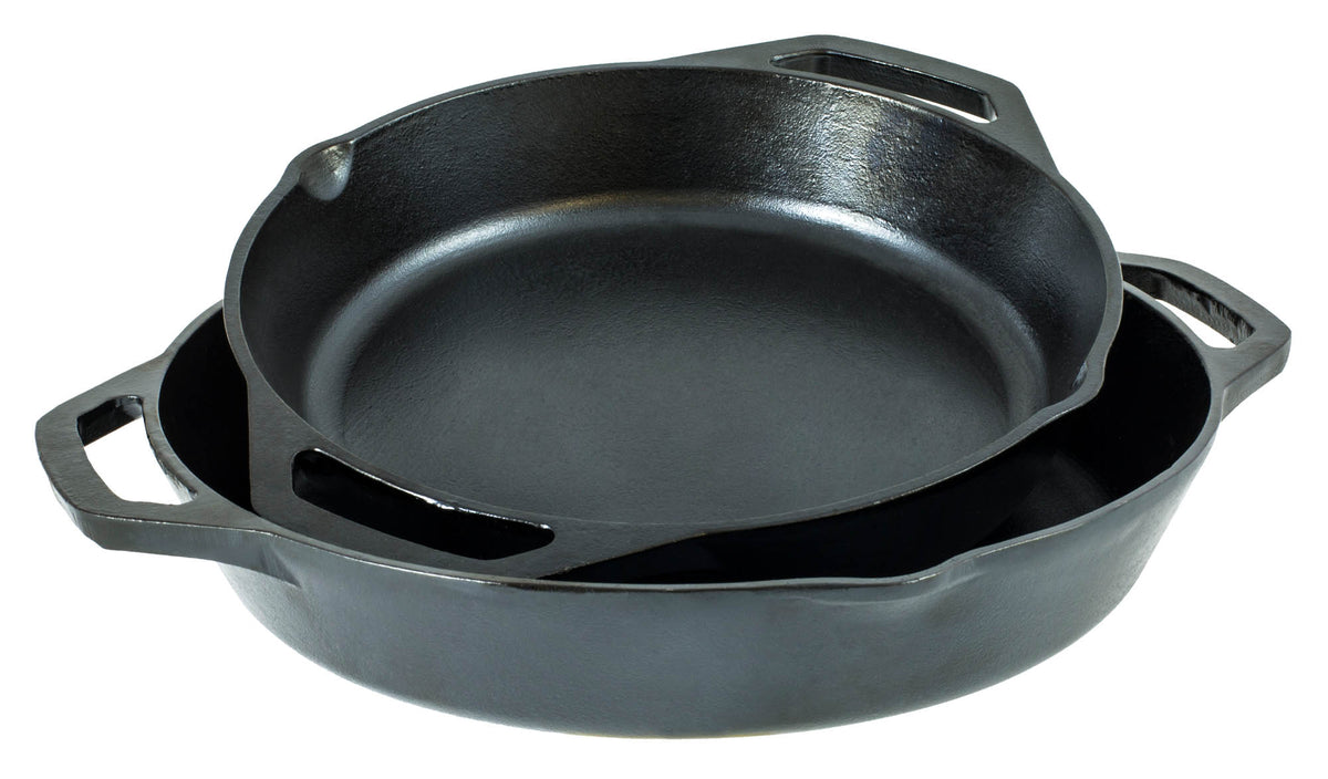 Lodge Classic cast iron skillet in black, showing a smooth cooking surface and sturdy handle for versatile use.