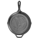 Lodge classic cast iron skillet with US flag design, 25.4 cm diameter, showing the black skillet with American flag pattern.