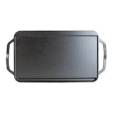 Lodge chef 2-sided grill plate with smooth and ridged surfaces, 50.8 cm x 25.4 cm, suitable for versatile grilling.