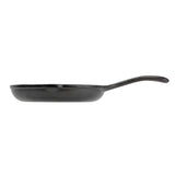 Black Lodge Chef cast iron pan with long handle, showing a smooth cooking surface and sturdy construction.