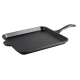 Lodge Classic black square grill plate with 27.9 cm size, cast iron cookware for outdoor and indoor grilling.