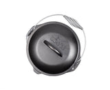 Lodge classic black Dutch oven with a sturdy lid, cast iron construction, suitable for stovetop and oven cooking.