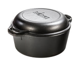 Lodge 12.3L black cast iron Dutch oven with lid, ideal for baking, roasting, and slow cooking in a durable, classic design.
