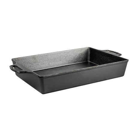 Lodge 23cm black classic baking pan backform with smooth edges and non-stick surface for baking desserts and bread.