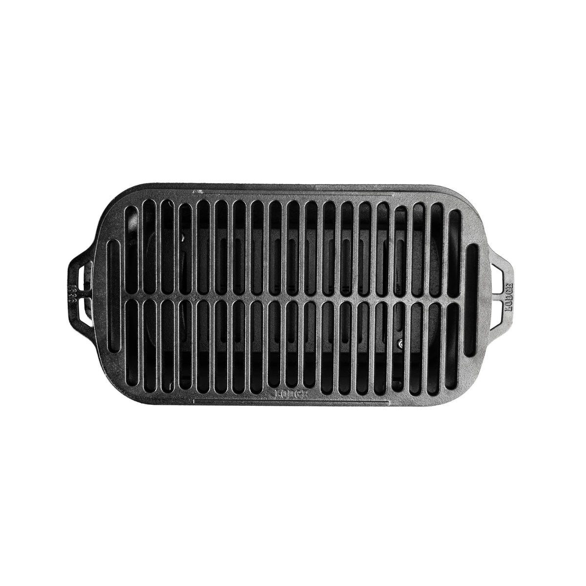 Lodge Sportsman's Pro black grill with sturdy construction and cooking grates, ideal for outdoor grilling and barbecues.