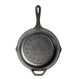 Lodge black cast iron chef pan with long handle, durable cookware ideal for searing, frying, and sautéing in the kitchen.