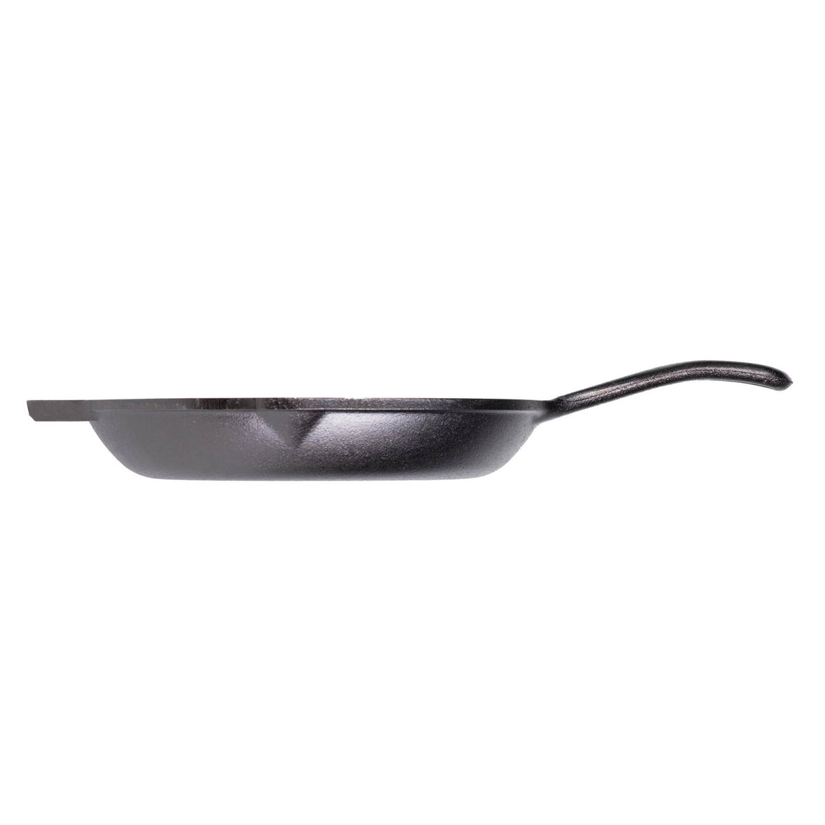 Black Lodge Chef cast iron skillet showing smooth cooking surface and sturdy handle for versatile kitchen use.