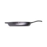 Black Lodge Chef cast iron skillet showing smooth cooking surface and sturdy handle, ideal for versatile stovetop use.
