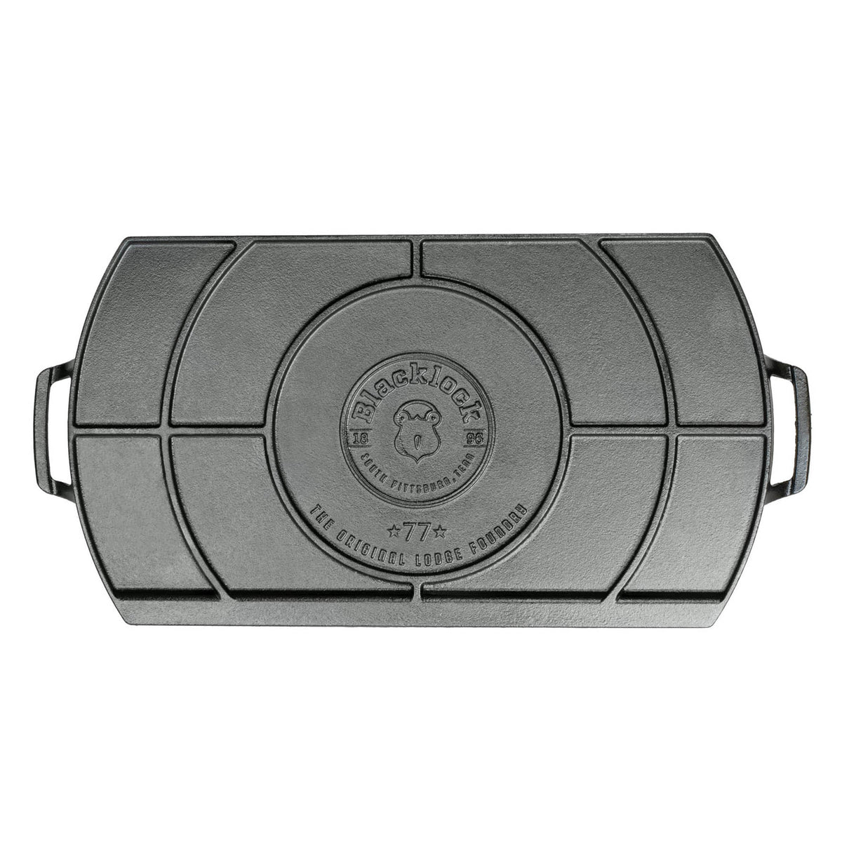 Lodge black Lock grill plate, 51 cm, sturdy cast iron, smooth cooking surface for grilling meats and vegetables.