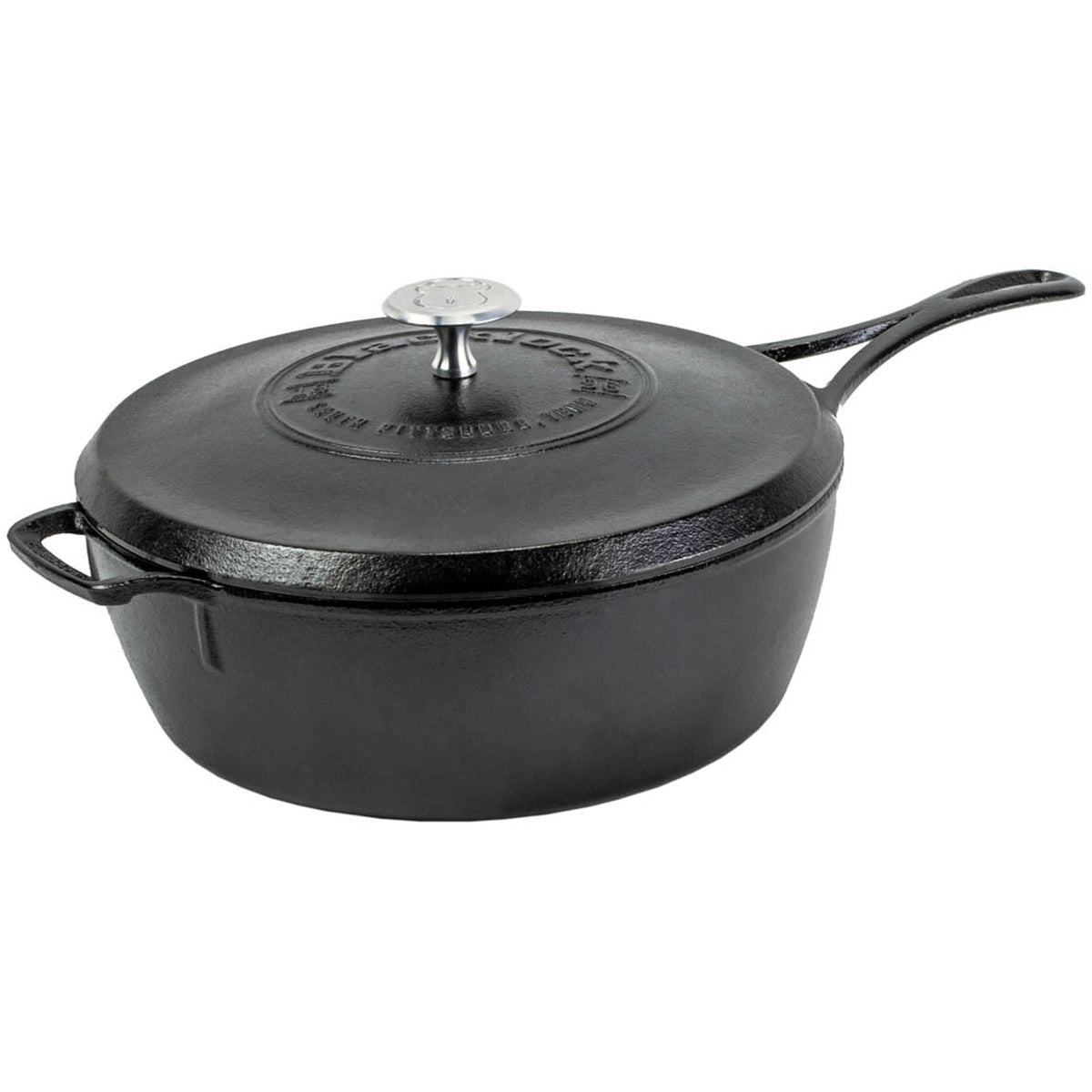 Lodge black cast iron deep skillet pan with 3.8L capacity, black non-stick coating, and sturdy handle for versatile cooking.