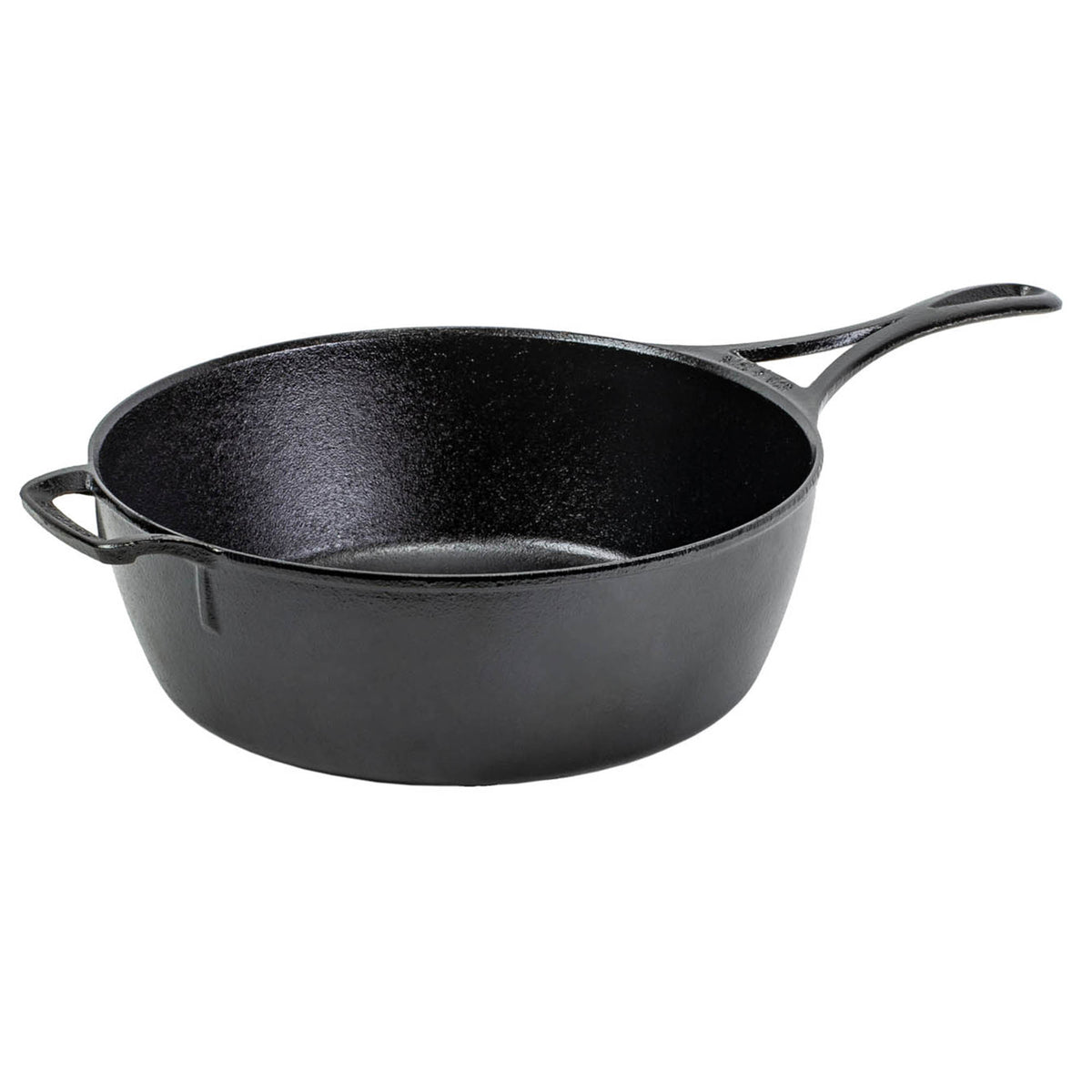 Lodge black cast iron deep skillet pan with 3.8L capacity, black lock handle, ideal for frying and searing cooking.