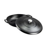 Lodge black cast iron Dutch oven or braiser with lid, 3.8-liter capacity, sturdy black cooking pot for versatile roasting and braising