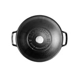 Lodge black cast iron Dutch oven braiser with 3.8L capacity, featuring a sturdy lid and black finish for versatile cooking.