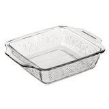 Anchor Hocking Laurel embossed square baking dish, 1.9L, used for casseroles and oven dishes, with detailed embossed leaf pattern.