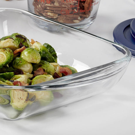 Anchor Hocking quadrate Auflaufform from Essentials line, 1.9L baking dish with a clear glass design for oven use.