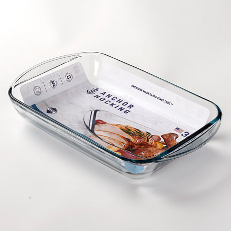 Anchor Hocking Essentials 2.8L baking dish, rectangular glass Auflaufform for oven baking and roasting.