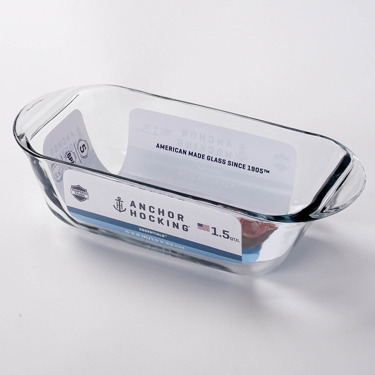 Anchor Hocking Essentials glass baking dish, 1.4L rectangular Auflaufform with clear glass and sturdy construction.