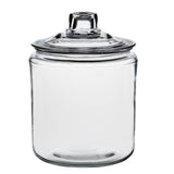 Anchor Hocking Heritage Hill storage jar, clear glass container with a wide mouth and vintage-inspired design for kitchen storage.