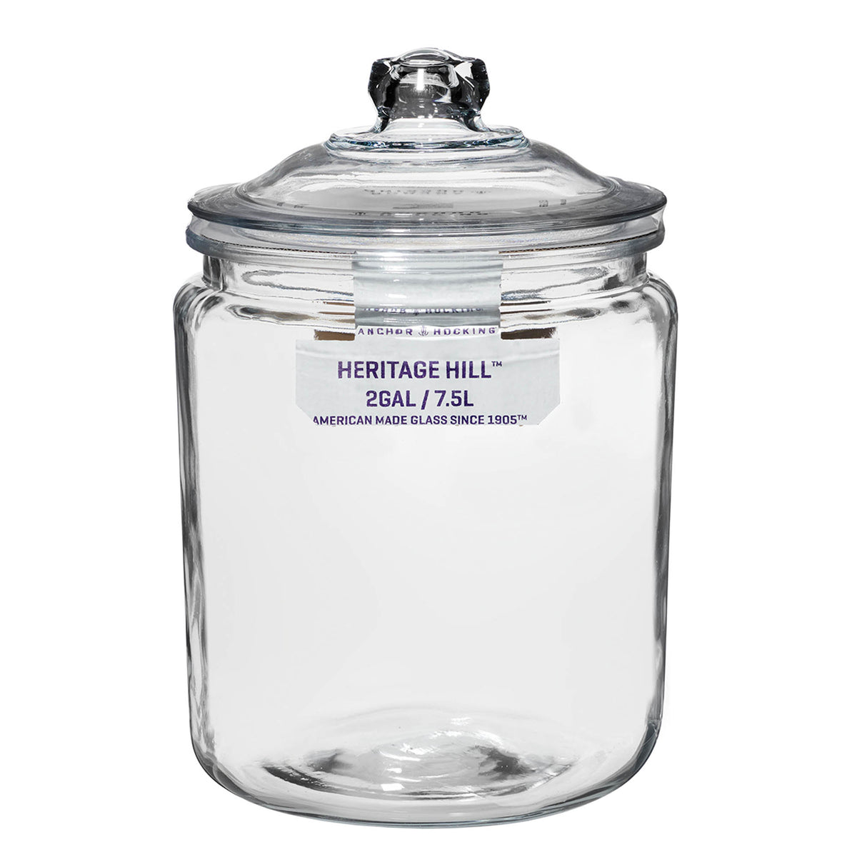 Anchor Hocking Heritage Hill storage jar, clear glass container with a lid, ideal for pantry organization and food storage.