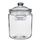 Anchor Hocking Heritage Hill storage jar, clear glass container with a lid, ideal for pantry organization and food storage.