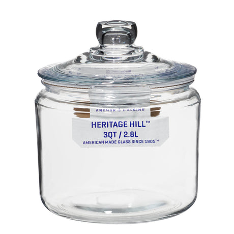 Anchor Hocking Heritage Hill storage jar, clear glass container with lid for kitchen pantry storage.