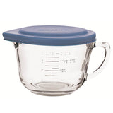 Blue ANCHOR HOCKING 1.9L mixing bowl with lid, versatile glass measuring bowl for cooking and baking.