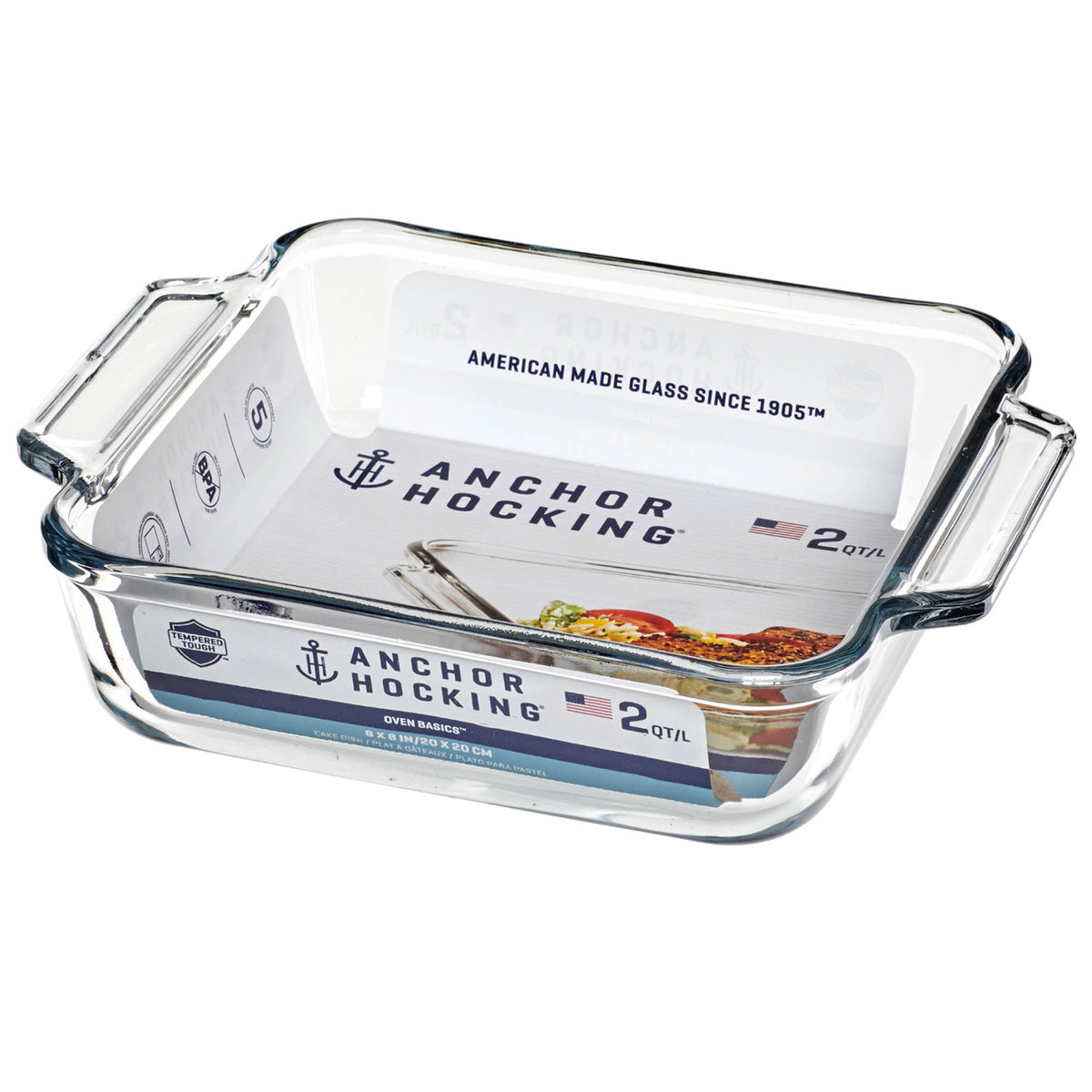 Anchor Hocking Basics baking dish, rectangular glass Auflaufform for oven baking, clear and durable for versatile use.