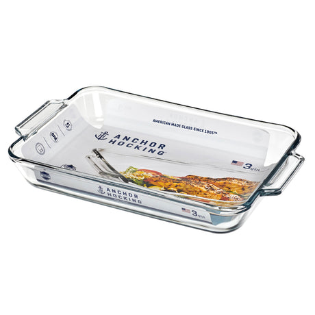 Anchor Hocking Basics baking dish, rectangular glass Auflaufform with clear sides and lid for oven baking and roasting.
