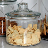 Anchor Hocking Heritage Hill storage jar, clear glass container with a lid, ideal for pantry organization and food storage.
